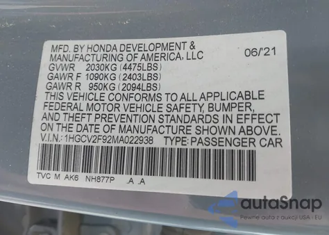 1HGCV2F92MA022938